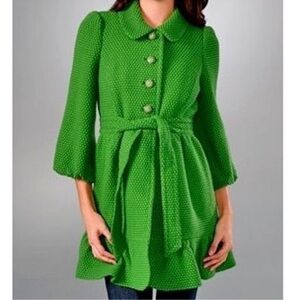 Juicy couture Green Textured Coat with belt and crystal buttons ruffle bottom